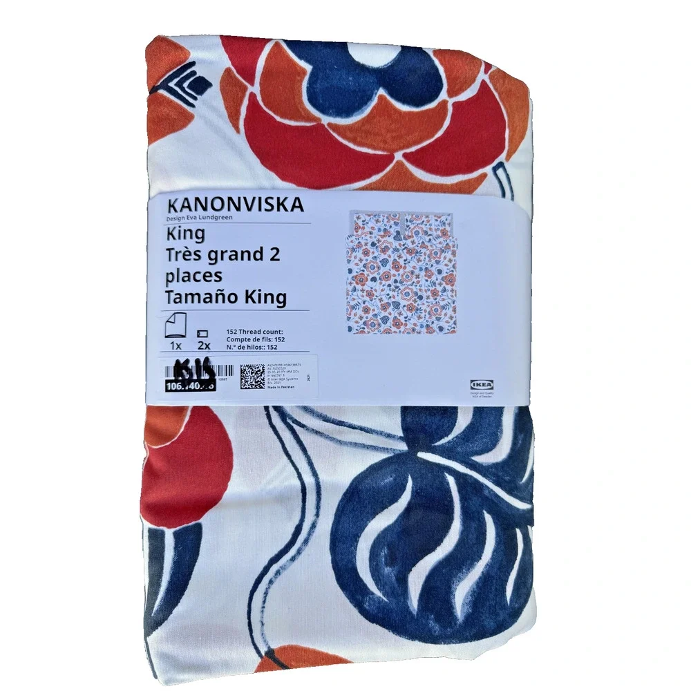 IKEA KANONVISA Duvet Cover & Pillowcase Set White/Multi Floral 106.140.46-NEW